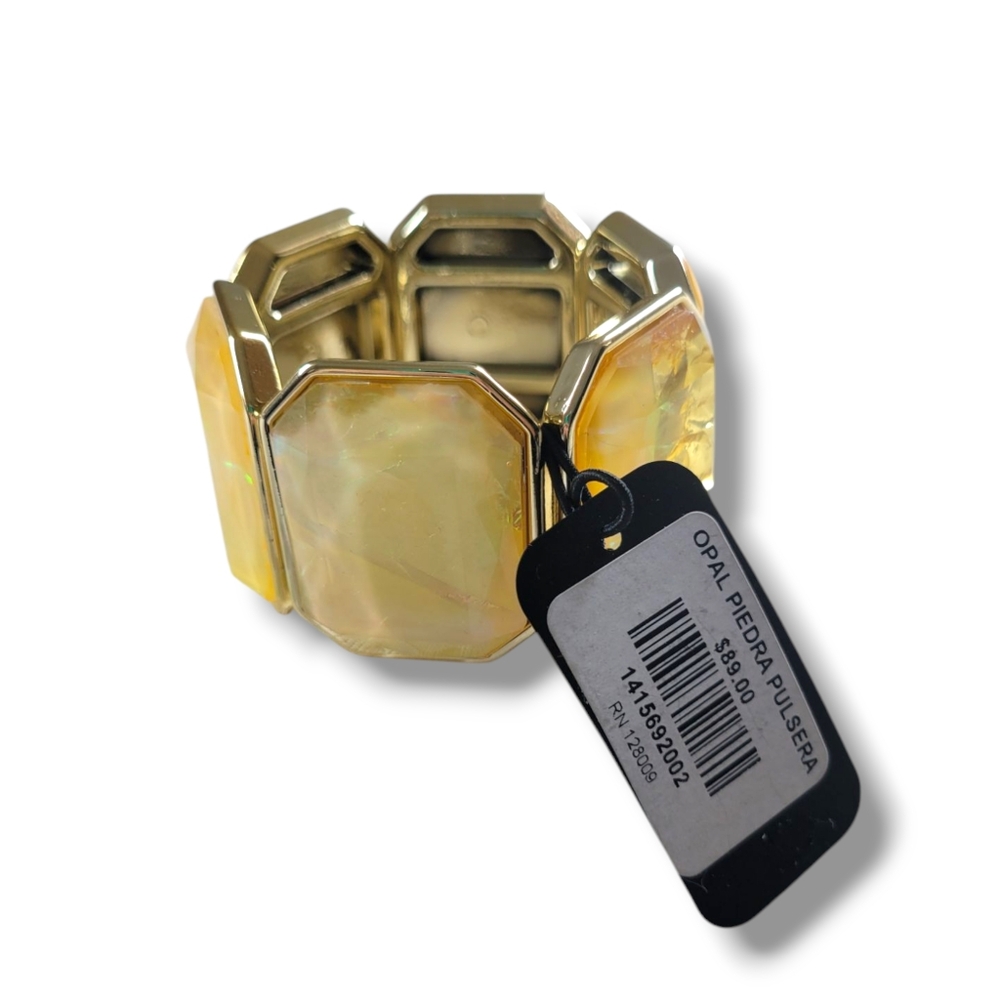 Opal Piedra Pulsera | NWT Vibrant Gold/Yellow Chunky Stretch Cuff Bracelet - Picture 2 of 7